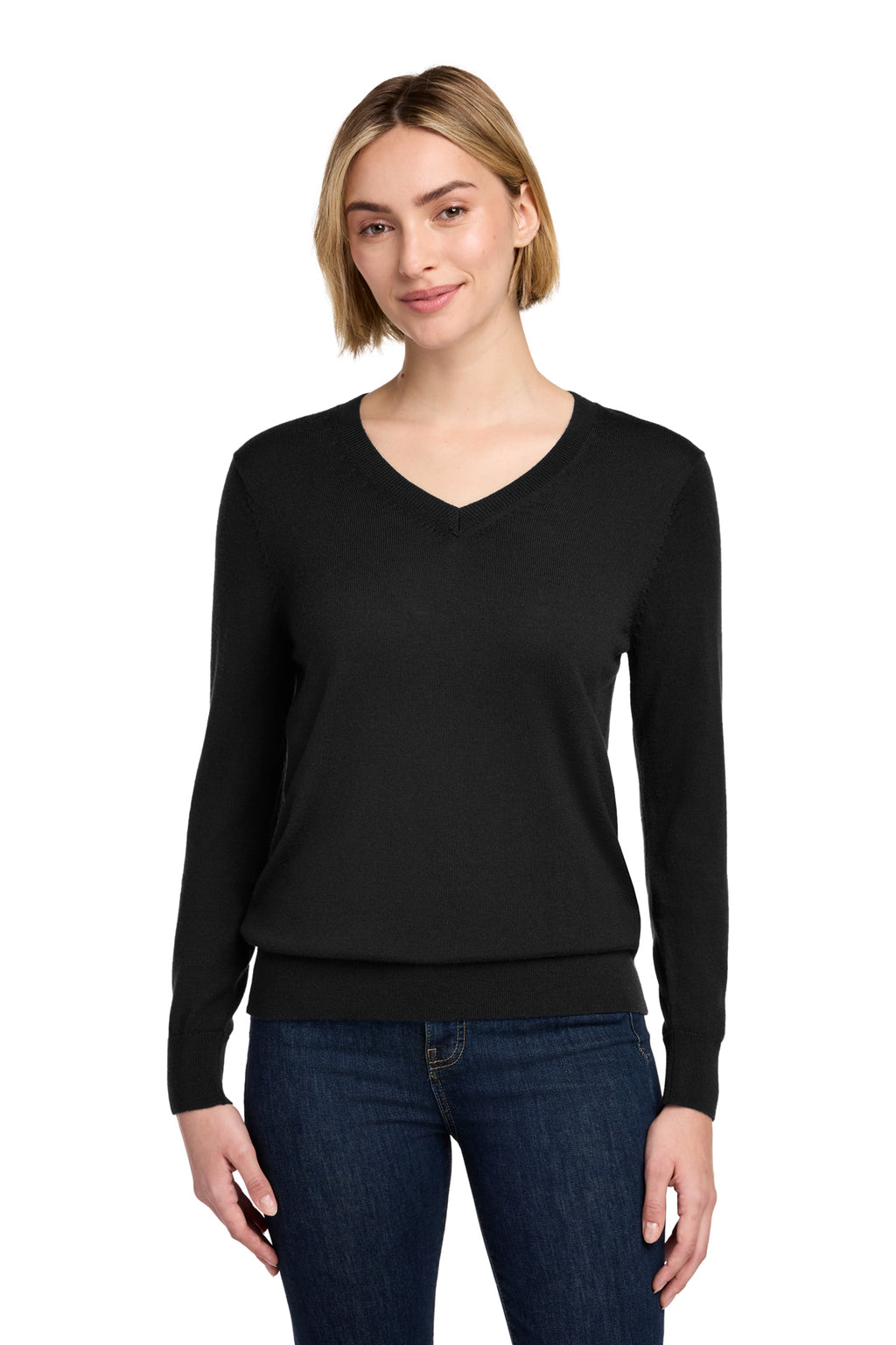 Brooks Brothers® Women’s Washable Merino V-Neck Sweater | Custom MongoDB Embroidered Black
