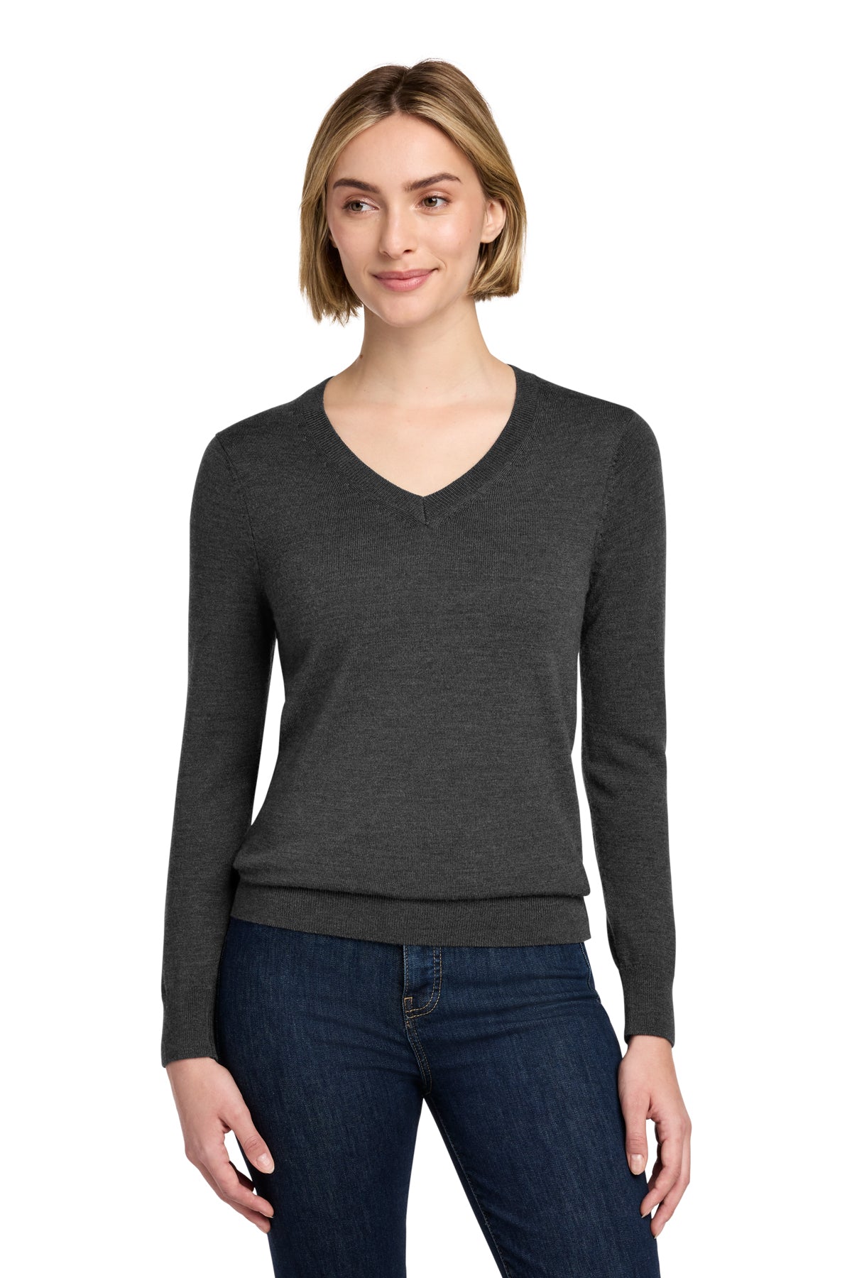 Brooks Brothers® Women’s Washable Merino V-Neck Sweater | Custom MongoDB Embroidered Windsor Grey Heather