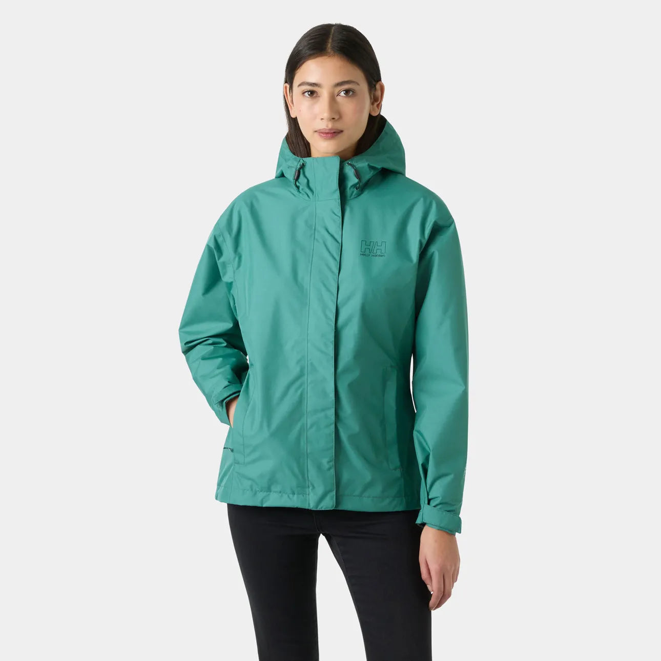 Women’s Helly Hansen Seven J Waterproof Jacket | Custom MongoDB Embroidered Opal Green