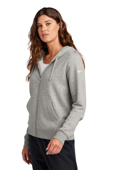 Nike Women's Club Fleece Sleeve Swoosh Full-Zip Hoodie Dark Grey Heather