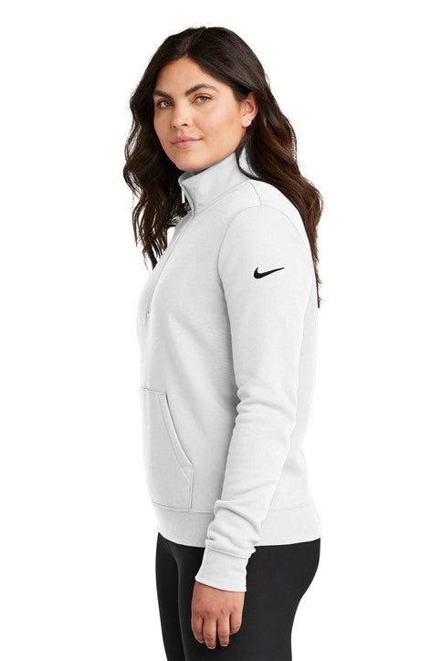 Nike Women's Club Fleece Sleeve Swoosh 1/2-Zip White