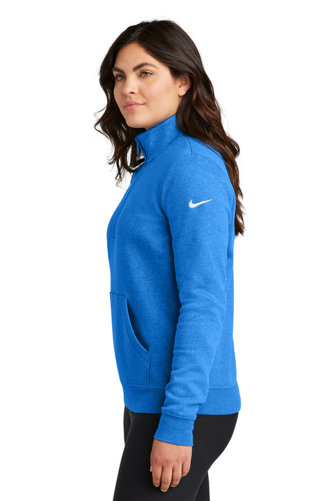 Nike Women's Club Fleece Sleeve Swoosh 1/2-Zip Light Game Royal Heather