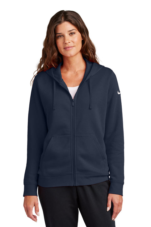 Nike Women's Club Fleece Sleeve Swoosh Full-Zip Hoodie Midnight Navy