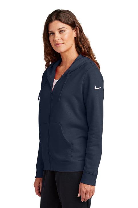 Nike Women's Club Fleece Sleeve Swoosh Full-Zip Hoodie Midnight Navy