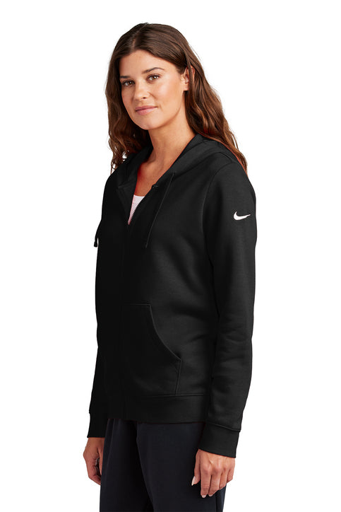 Nike Women's Club Fleece Sleeve Swoosh Full-Zip Hoodie Black