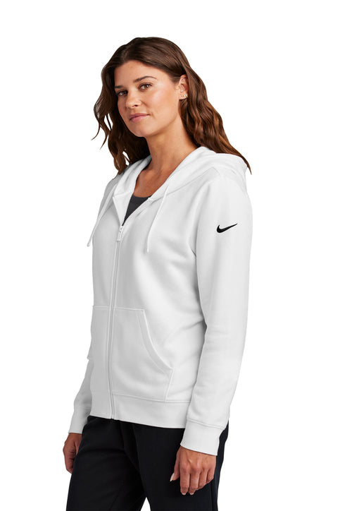 Nike Women's Club Fleece Sleeve Swoosh Full-Zip Hoodie White