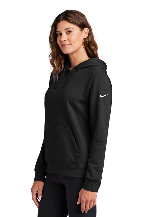 Nike Women's Club Fleece Sleeve Swoosh Pullover Hoodie Black