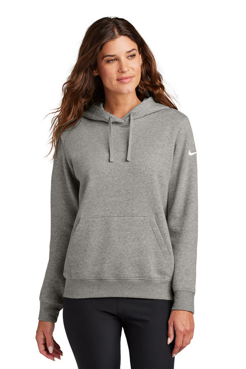 Nike Women's Club Fleece Sleeve Swoosh Pullover Hoodie Dark Grey Heather
