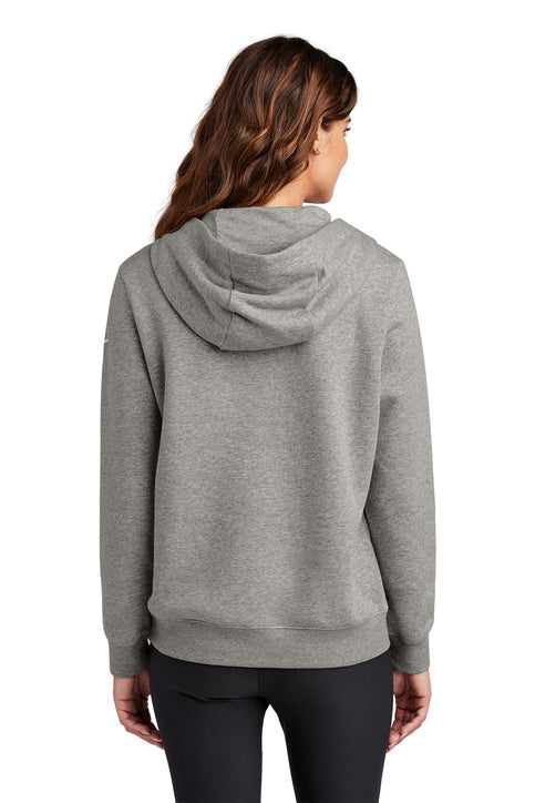Nike Women's Club Fleece Sleeve Swoosh Pullover Hoodie Dark Grey Heather