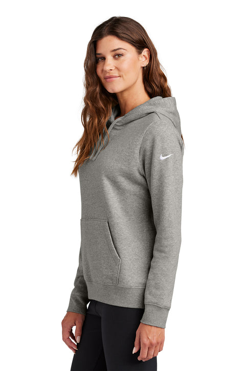 Nike Women's Club Fleece Sleeve Swoosh Pullover Hoodie Dark Grey Heather