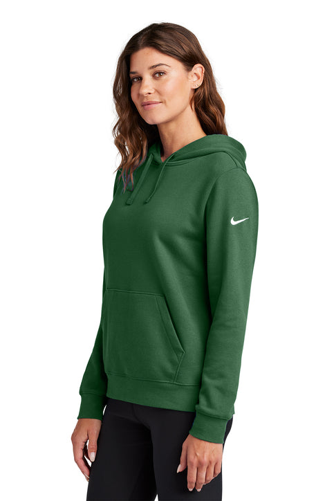 Nike Women's Club Fleece Sleeve Swoosh Pullover Hoodie Gorge Green