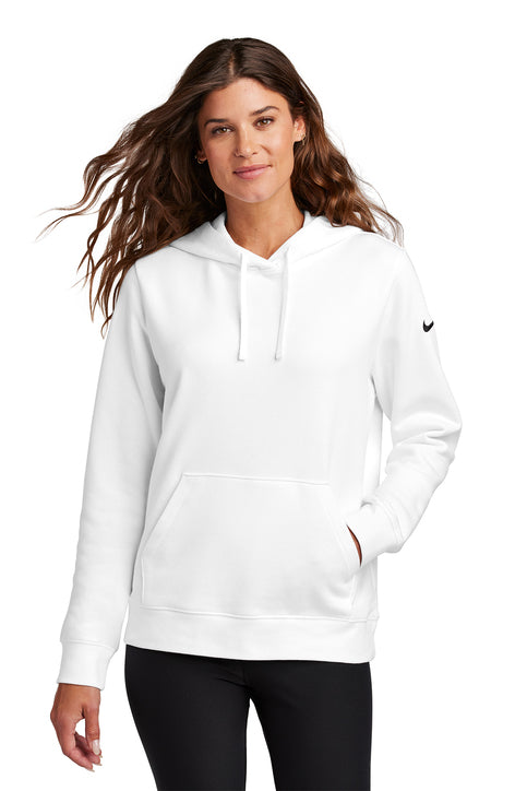 Nike Women's Club Fleece Sleeve Swoosh Pullover Hoodie White
