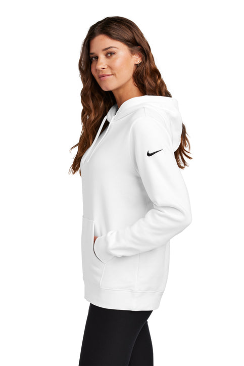 Nike Women's Club Fleece Sleeve Swoosh Pullover Hoodie White
