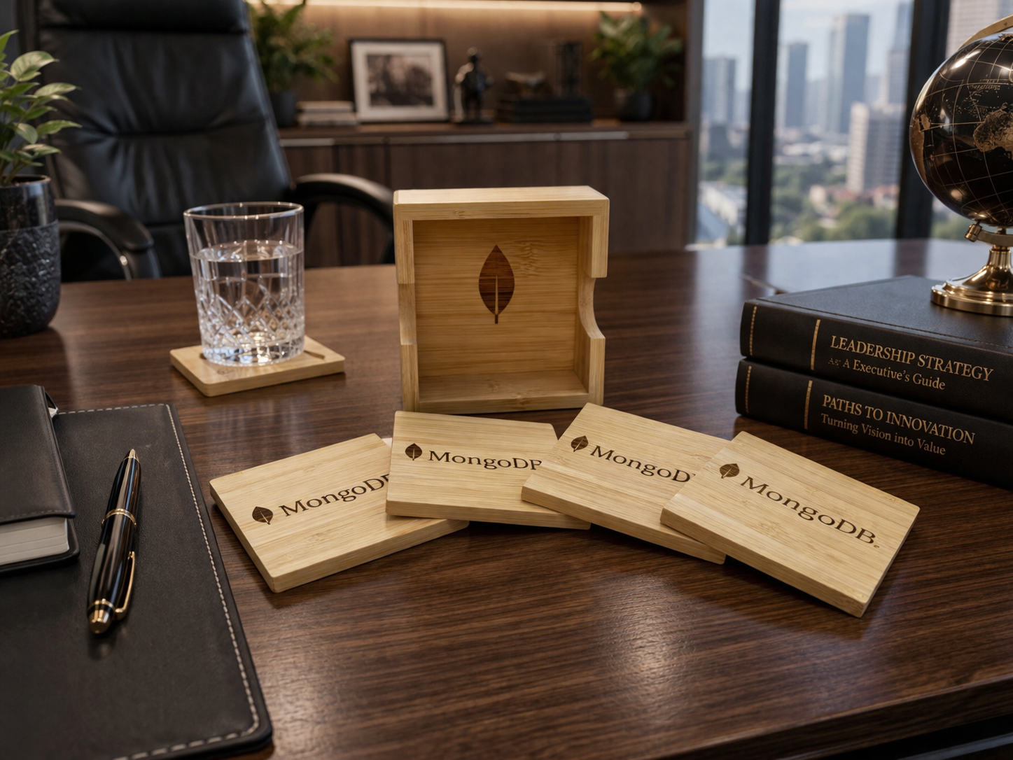 Bamboo Square Coaster Set with Holder